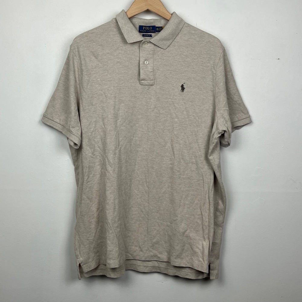 Polo Ralph Lauren Mens XXL Classic Fit Short Sleeve Polo Shirt Heather Beige Tan